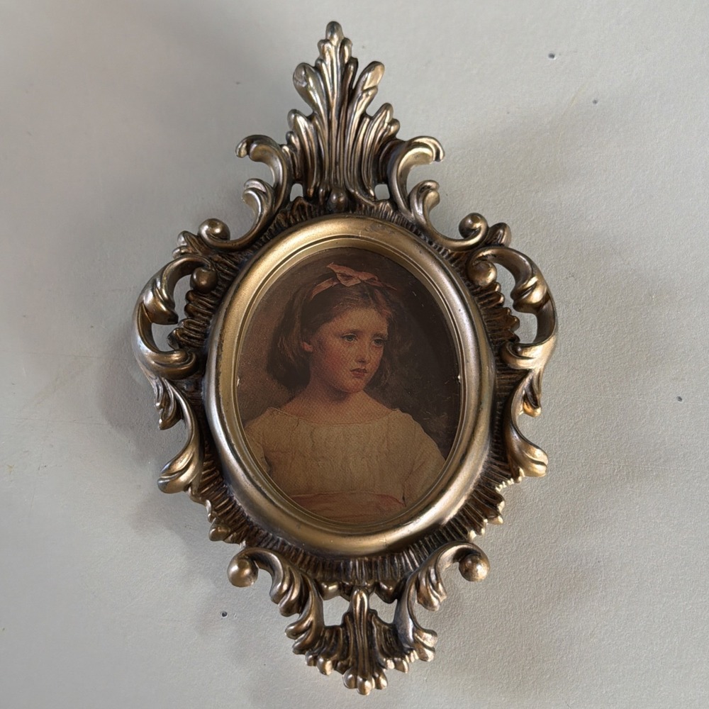Vintage Oval Ornate Frame Victorian Girl Made in Hong Kong WH Co. NO. 626